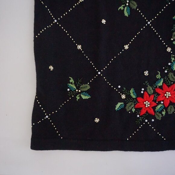 Vintage BP Design Black Poinsettia Sequin Holiday Sweater Grandmacore Boho M - Picture 6 of 9